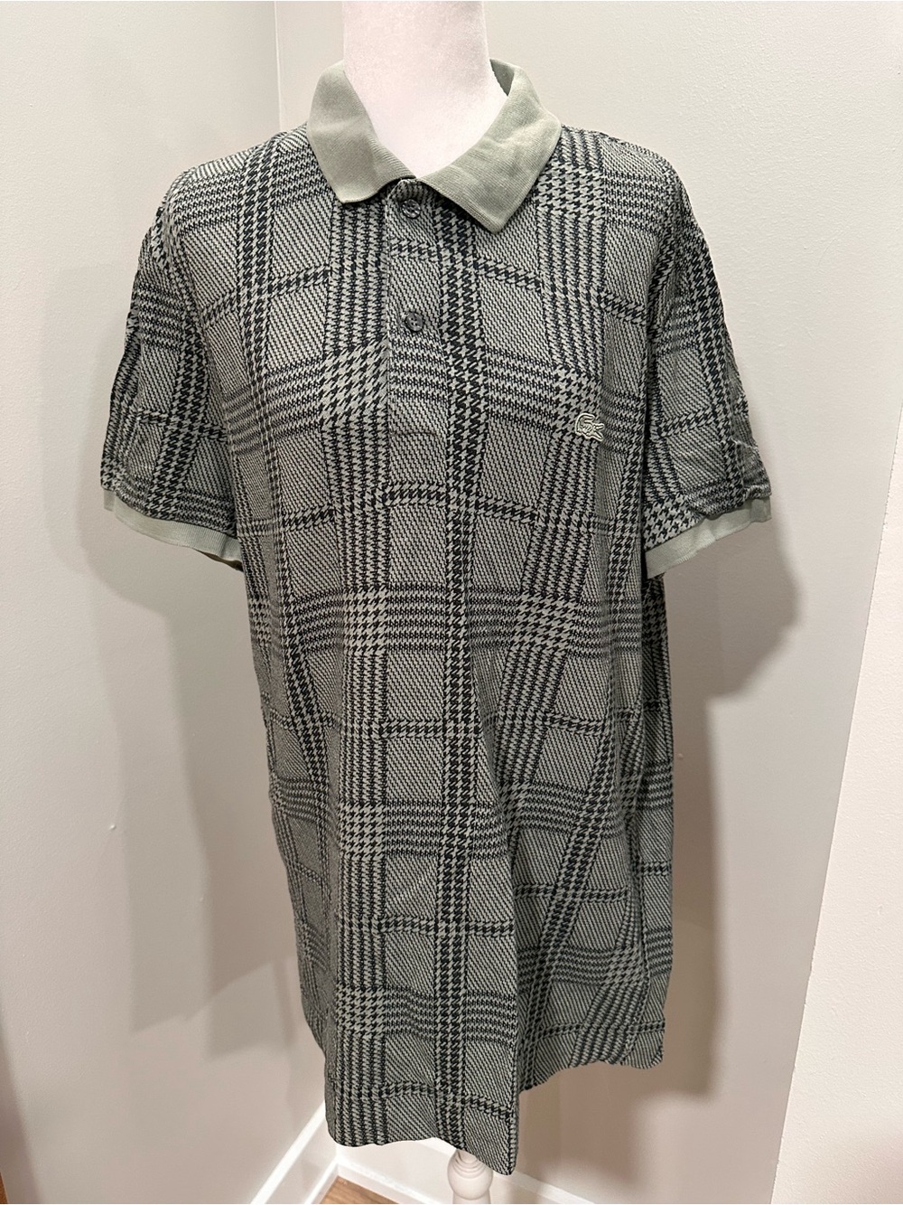 Lacoste Green and Black Plaid Short Sleeve Polo
